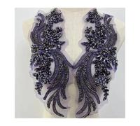 Floral Dentelle Applique Plus de couleurs patchs appliqués en strass faits à la main coudre sur les cols for robe mariée(Purple)