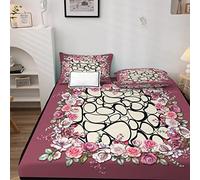 Floral Drap Housse 140x200 Art Moderne Housse de Matelas Microfibre Motifs ImpriméE avec Grand Bonnet de 30 cm, pour Matelas Epais avec 2 Taies D'Oreillers（50x75）