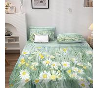 Floral Drap Housse 160 x 200 Botanique Housse de Matelas Microfibre Motifs ImpriméE avec Grand Bonnet de 30 cm, pour Matelas Epais avec 2 Taies D'Oreillers（50x75）