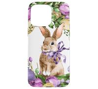 Floral Easter Bunny Wreath Decor for Women Cute Easter Day Coque pour iPhone 15 Pro Max