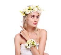 Floral Fall HC-17 Couronne de cheveux à fleurs et roses pour mariage Style rustique Ivoire Taille M