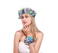 Floral Fall HC-17 Couronne de cheveux de mariage avec fleurs et roses - Style rustique - Bleu - Taille M