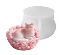 Floral Feline Mold, 3d Cat Casting, 3.9 Inches Rose Bed with Soft Build, Flexible Silicone Resin Material, Animal Sculpture with Romantic Style, Plaster Craft for Home and Farmhouse