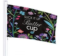 Floral Flag 3x5 FT Flower Leaf Tree Vines Strawberry in The Garden Word Suck It Up Outdoor Flags Large Welcome Yard Banners Home Garden Yard Lawn Decor Black