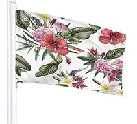 Floral Flag 3x5 FT Lavender Hibiscus Flower Tropical Palm Tree Leaves Outdoor Flags Large Welcome Yard Banners Home Garden Yard Lawn Decor Green Red
