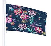 Floral Flag 3x5 FT Red Watercolor Pink Roses Flowers Twigs Buds Green Leaves Outdoor Flags Large Welcome Yard Banners Home Garden Yard Lawn Decor