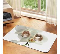 Floral Fleurs Blanches Orchidée Élégant Moderne Tendance,Tapis d'alimentation pour Animaux de Compagnie, Sets de Table en Cuir PU pour Chats et Chiens,40x60cm