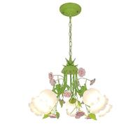 Floral French Country Chandelier with White Milk Glass Flower Hanging Pendant Dining Ceiling Light for Bedroom Kitchen Island Living Room Farmhouse