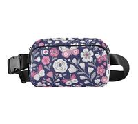 Floral Garden Sac banane imperméable tendance pour femme Motif jardin floral Bleu marine 20,3 x 13,5 x 5,8 cm, Jardin floral bleu marine, 8 x 5.3 x 2.3 inch, Drôle et mignon