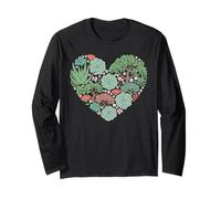 Floral Heart Succulent Botanical Watercolor Aesthetic Manche Longue