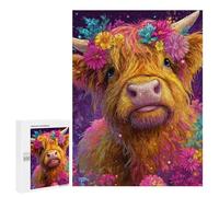 Floral Highland Cow Art Print Puzzle 1000 Pièces Educa Jouet en Bois Cadeau Unique Décoration Intérieure Jeu Éducatif Challenge Toy Adultes Et Enfants À Partir De 14 Ans 500 PCS