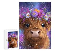 Floral Highland Cow Galaxy Art Print Puzzle 1000 Pièces Educa Jouet en Bois Cadeau Unique Décoration Intérieure Jeu Éducatif Challenge Toy Adultes Et Enfants À Partir De 14 Ans 1000 PCS