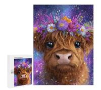 Floral Highland Cow Galaxy Art Print Puzzle 500 Pièces Educa Jouet en Bois Cadeau Unique Décoration Intérieure Jeu Éducatif Challenge Toy Adultes Et Enfants À Partir De 14 Ans 500 PCS