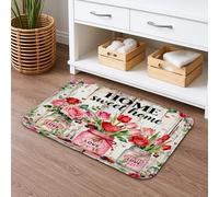 Floral Home Sweet Home Tapis de bain à séchage rapide, vintage, pêche, roses, décoratif, antidérapant, lavable au printemps, pour salle de bain et toilettes, 50,8 x 81,3 cm