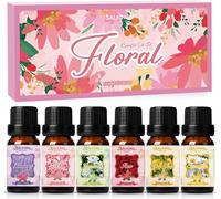 Floral Huiles Essentielles, 6x10ml 100% Huile Essentielle Bio Pour Diffuseurs, Humidificateurs, Massage, Lavande, Rose, Jasmin, Camomille, Gardénia, Fleurs De Cerisier