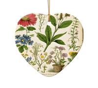 Floral in the Old Book - Ensemble de breloques en céramique en forme de cœur - Décorations de Noël faites à la main, ficelle dorée pour une suspension facile, pour les mariages, les présentoirs de