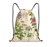 Floral in The Old Book Titre : Sac de sport léger avec cordon de serrage - Sac de sport pliable résistant à l'eau avec bandoulière réglable, idéal pour le sport, le yoga, les voyages et l'école, Noir