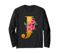 Floral J Alphabet Cute Initial Monogram Letter J Graphic Manche Longue