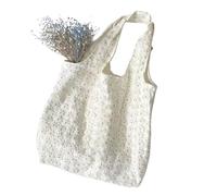 Floral Lace Canvas Tote Bag Single Shoulder Handbag Women's Vest Summer Mesh Fashionable Trendy Case(Beige)