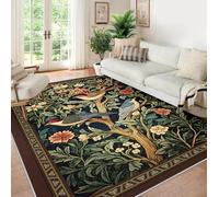 Floral Lavable 90x150 Area Tapis William Morris Large Salon carpette with antiderapant Backing Lavable Machine Soft Chambre botanique Birds Descente lit Indoor Resistant Taches for Salle Manger
