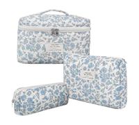 Floral Makeup Bag for Women, 3X Cotton Quilted Cosmetic Make up Bag Set, Flower Aesthetic Travel Toiletry Organizer Bag for Women, Teens, Girls, Portable Makeup Storage, multicolore, single attribute,