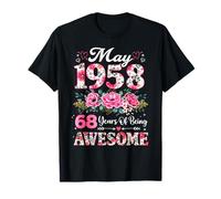 Floral May 1958 68 Ans 68e Anniversaire Femme 68 Ans T-Shirt