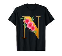 Floral N Alphabet Cute Initial Monogram Letter N Graphic T-Shirt