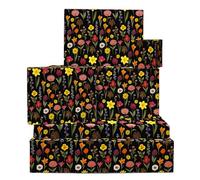 Floral Papier Cadeau - 6 Feuilles Papier Cadeau For Wohommes Hommes Anniversaire Mariage Anniversaire Noël - Elegant Dark Background With Colorful Dried Flowers - Comes With Tags By Central 23
