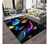 Floral Papillon Starlight Moderne Flanelle Tapis de Salon Bleu Violet Or Papillon Décoration de Chambre pour Filles Femmes, Tapis de sol Antidérapants pour Buanderie Cuisine, 160x230 cm, Color1