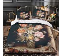 Floral Parure de Lit 3D Imprimée Microfibre Résistante 3 Pièces 2xTaies Ultra Douce Baroque still Life Housse de Couette Hypoallergique Entretien Facile for Garçons Filles Single（135x200cm）