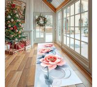 Floral Pivoine Tapis de Sol Absorbant Peinture à l'huile Fleur Tapis de Cuisine Antidérapant et Lavable Romantique Pétale Tapis de Couloir Long Devant Evier, Entrée et Chambre
