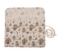 Floral Print Canvas Roll Up Pencil Bag Large Capacity Storage Pouch Handmade Pen Case for Art Students Little Yellow Tree Pattern 38.3x37x1cm