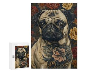 Floral Pug with Tattoo Puzzle 1000 Pièces Educa Jouet en Bois Cadeau Unique Décoration Intérieure Jeu Éducatif Challenge Toy Adultes Et Enfants À Partir De 14 Ans 300 PCS