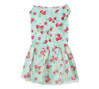 Floral Puppy Dress for Small & Medium Dogs | Breathable Polyester Dog Clothes | Cute Strawberry Print Dress for Dogs/Cats | Pale Green Summer Pet Dress (XS)