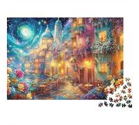 Floral Riverside Town sous Le Ciel étoilé Puzzle De 1000 Pièces Ville rêvée Amusement De Jeu d'esprit pour Adultes Et Enfants 52x38cm/1000pcs