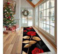 Floral Rose Fleur Tapis de Cuisine Antidérapant Romantique Feuille Tapis de Couloir Long et Lavable Élégant Branche Paillasson Absorbant Entrée, Salle de Bain et Descente de Lit