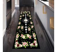 Floral Rose Tapis de Passage 50 x 280 cm, Mystique Lune Romantique Fleur Tapis Cuisine Antidérapant Lavable, Carpet Interieur pour Salon Chambre à Coucher Descente de lit Entree