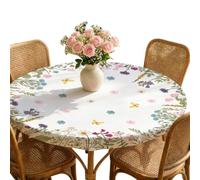 Floral Round Tablecloth - Blossom Pattern Vinyl Tablecloth, Wipeable Circular Shield, Stay Put Garden Top Topper | Non Slip Edge Liner For Coffee Shop Family Dinner Kitchen Home Apartment Dining Room