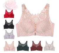 Floral Secret Comfort Rose Bra Front Closure Lace Comfy No Wire Bras Push Up Wire-Free & Seamless (34A/B,Skin)