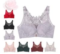Floral Secret Comfort Rose Bra Front Closure Lace Comfy No Wire Bras Push Up Wire-Free & Seamless (38C,Grey)