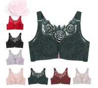 Floral Secret Comfort Rose Bra Front Closure Lace Comfy No Wire Bras Push Up Wire-Free & Seamless (44C,Dark Green)