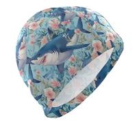 Floral Sharks Bonnet de bain imperméable pour femme pour cheveux courts chauves Bleu Protection des cheveux et réduction de la traînée Gorra para Nadar de Mujer