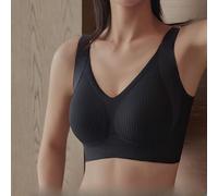 Floral She Brasier, Women's Solid Color Four Rows Adjustable Wireless Bra, Full Coverage Soft Seamless (Black,TG)