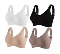 Floral She Brasier, Women's Solid Color Four Rows Adjustable Wireless Bra, Full Coverage Soft Seamless (4pcs,TG)