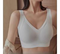 Floral She Brasier, Women's Solid Color Four Rows Adjustable Wireless Bra, Full Coverage Soft Seamless (White,TG)