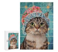 Floral Shower Cap Cat Art Print Puzzle 1000 Pièces Educa Jouet en Bois Cadeau Unique Décoration Intérieure Jeu Éducatif Challenge Toy Adultes Et Enfants À Partir De 14 Ans 300 PCS