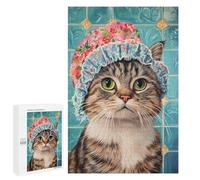 Floral Shower Cap Cat Art Print Puzzle 1000 Pièces Educa Jouet en Bois Cadeau Unique Décoration Intérieure Jeu Éducatif Challenge Toy Adultes Et Enfants À Partir De 14 Ans 1000 PCS