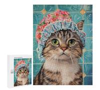 Floral Shower Cap Cat Art Print Puzzle 500 Pièces Educa Jouet en Bois Cadeau Unique Décoration Intérieure Jeu Éducatif Challenge Toy Adultes Et Enfants À Partir De 14 Ans 500 PCS