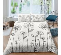 Floral sketch Housse de Couette Entretien Facile Microfibre Hypoallergique 3 pièces Noir blanc and doodle Linge de Lit avec 2 Taies d'oreiller Léger for Garçons Adolescents Super king（260x220cm）