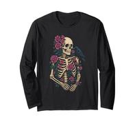 Floral Squelette Corbeau Gothique Dark Art Macabre Esthétique Manche Longue